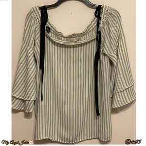 LOFT Women’s Blouse Stripped Silk Top Flowy Size: XS Color: White/Black